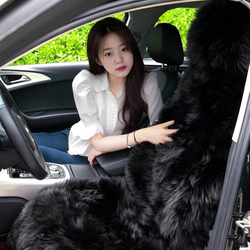 Black Fluffy Sheepskin Car Seat Cover for Soft Fur Pet Cushion Pad | Luxurious Fuzzy Long Wool Car Seat Cushions Comfortable Surface for Pets Long Trips All Seasons Gift Soft Universal Auto Pad