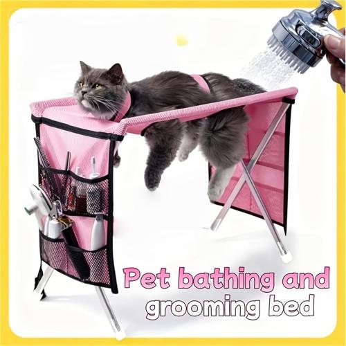 Pet Grooming Bath Stand for Small Medium Dogs & Cats, Adjustable Dog Bathing Table with Non-Slip Triangular Frame, Grooming, Nail Trim, and Pet Care Accessory(Blue)