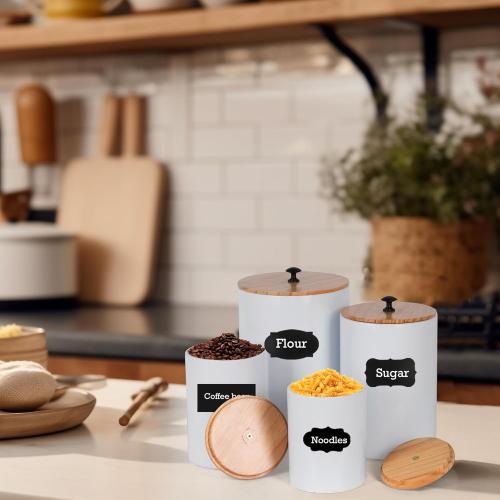 DD DEFINED DECO Kitchen Canisters for Countertop Set of 4,Textured Iron Kitchen Canisters with Airtight Lid &Labels,Marker Pen,White Iron Canister Set for Storage Containers for Coffee, Tea and Sugar