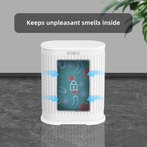 1.8 Gallons Small White Bathroom Trash Can with Lid, Slim Bathroom Garbage Bin, Removable Liner Bucket, Dog Proof Trash Can with Pop-Up Lid for Bedroom,Toilet