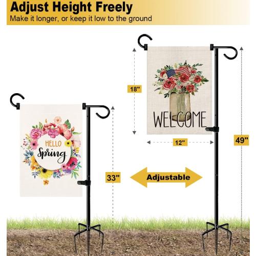 49 Inch Garden Yard Flag Stand Holder with 5 Forked Base for 12 X 18 Sign Decoration, 1 Pack