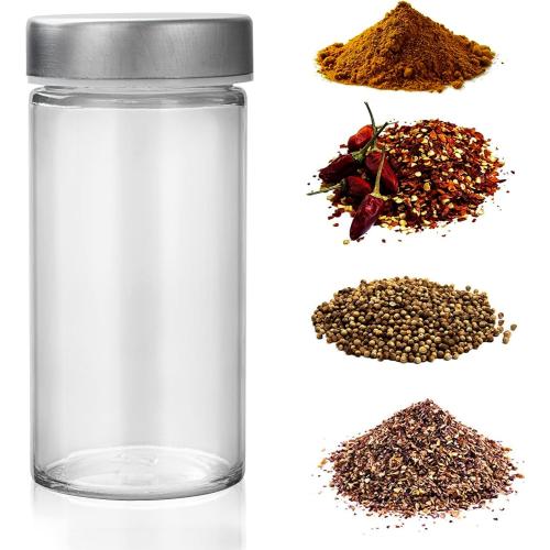 2 Pcs Glass Spice Jars/Bottles - 3oz Empty Round Spice Containers with Airtight Metal Caps with Shaker Lids (2, clear)
