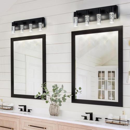 Stainless steel color 4-Light LED Vanity Light Fixture  - Modern Bathroom Lighting, Over Mirror Illumination | Multicolor Temperature 3000K/4000K/6000K | Stylish Bathroom Dec