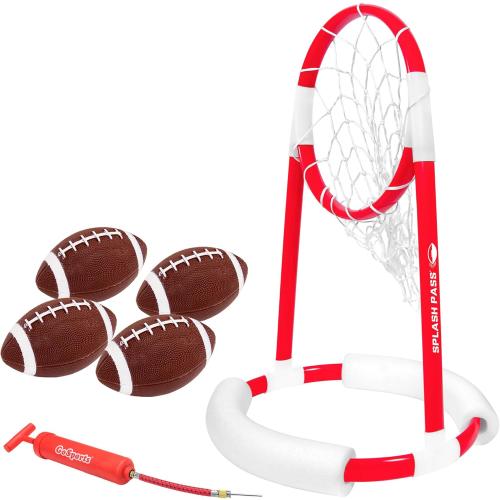 GoSports Splash Pass Floating Pool Football Game Includes Hoop, 4 Footballs and Pump