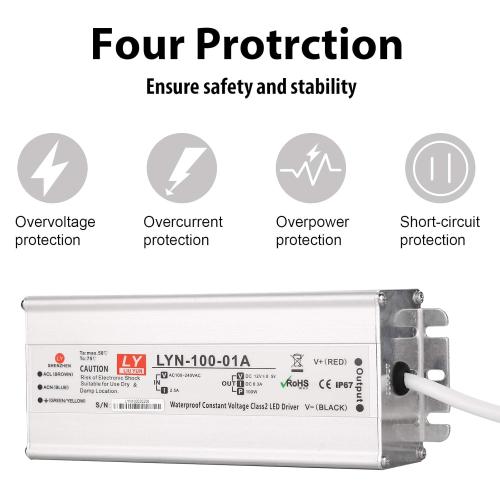 LED Driver 100 Watts 110V AC to 12V DC Low Voltage Output, IP67 Waterproof Power Low Voltage Transformer Adapter with 3 pin Plug LED Cable for LED Light bar, Indoor and Outdoor Light String