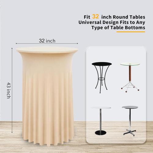 Champagne Round High Top Cocktail Table Cloth 32inch×43inch Wrinkle Free Stretch Spandex Cocktail Tablecloths Table Covers for Party Wedding Banquet Baby Shower Birthday
