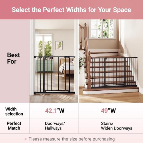 InnoTruth Baby Gate for Stairs 28.9-42.1 Wide, 30 Tall Easy Step Walk Through Expandable Dual Lock Dog Gates for The House，Pressure Mounted Easy Install Pet Gate for Doorways, Black