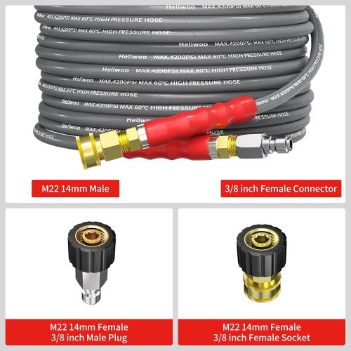 1/4’’ Pressure Washer Hose 25FT, Steel Wire Biaided Hose 4200PSI