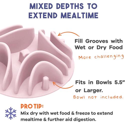 Awoo Great Vibes - Silicone Slow Feeder for Dog Bowls Over 5.5 Inches - Non-Slip, Wet and Dry Food-Compatible Pet Dish with Suction Cups - Extends Mealtime for Fast Eaters - Dishwasher Safe (Mauve)