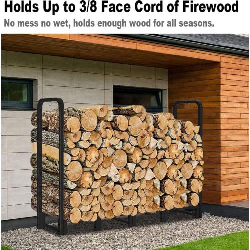 Firewood Rack Stand 6ft Heavy Duty Logs Carrier Holder for Outdoor Indoor Fireplace, Matte Black