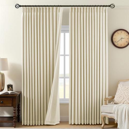 Pinch Pleated Curtains 100% Blackout Linen Curtains 95 Inches Long for Bedroom Living Room, Creamy Beige Memory Trained Thermal Insulated Room Darkening Window Drapes with Hooks 2 Panels 40Wx95L