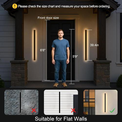 Modern Exterior Lights for House - 39.4inch Long Strip Outdoor Porch & Patio Wall Light Fixture, Dimmable Black Wall Mount Exterior Lighting Wall Sconce Outside Garage Lights for Courtyard, Corridor