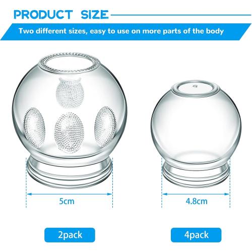 Nuanchu 6 Pieces Glass Fire Cupping Therapy Set Thick Chinese Acupoint Cupping Kit Professional Vacuum Glass Fire Jars with Finger Grips in 2 Sizes for Myofascial Massage Muscle Nerve Joint Pain