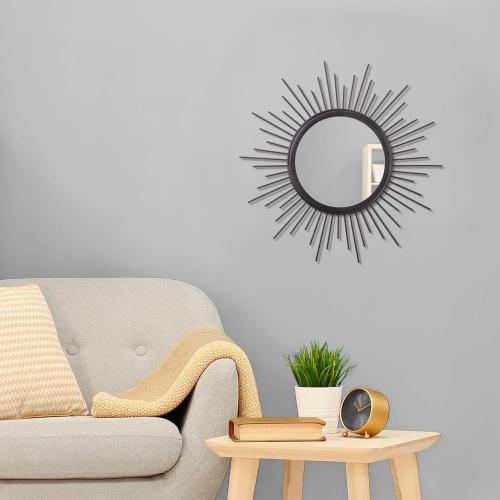Black Sunburst Spoked Mirrors for Wall Boho Home Round Wall Art Mirror Classic Metal Modern Hanging Mirror Living Room Hallway Bathroom Bedroom Office Vanity Entryway 16