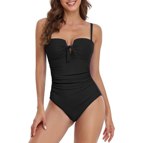 Upopby Women's Bandeau One Piece Swimsuits Tummy Control Bathing Suit for Women Strapless Slimming Push Up Plus Size 10 Swimwear