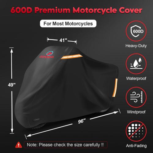 Comnova Motorcycle Cover 96 Inch - 600D Outdoor Motorbike Cover Waterproof with Lock Hole, Universal Fit for Harley, Honda, Kawasaki, Full Protection, Moped Covers for Motorcycle Vehicle Up to 96