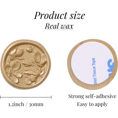UNIQOOO Wax Seal Stickers - 3D Magnolia Wedding Invitation Envelope Botanical Seal Stickers, 50 Pcs Self- Adhesive Light Gold Stickers, Perfect for Invitation, Christmas, Gift Wrapping, Party