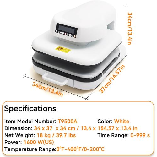 Auto Heat Press, 15 x 15 inch Heat Press Machine for T Shirts with Adjustable Pressure and Auto Release,Digital Display, Rapid Heating, Higher Heating Height, Heat Transfer Projects, White