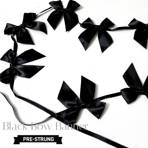 2pcs Bow Garland Banner, Ribbon Bow Party Decorations for Baby Shower Girls Bow Coquette Birthday Party Decor (Black)