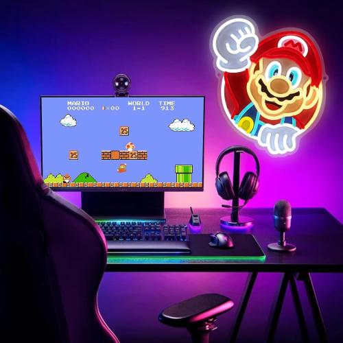 Mario Neon Sign 14in Mario Neon Light USB Powered Led Light Sign with Brightness Settings for Game Room Bedroom Fans Club Wall Art Decor Kids