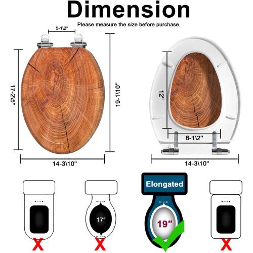 Elongated Toilet Seat Thick tree cut rings Resin Toilet Seat with Quietly Close Quick Release Hinges Decorative Toilet Seat with Cover Easy to Clean and Install Rustic Bathroom Decor