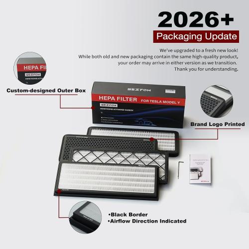Front Trunk Hepa Filters Kit for Tesla Model Y(2022-2026) with Activated Carbon,4-pack Dual Layer Air Filter Replacement Includes 2 HEPA Filter 2 Carbon Filter