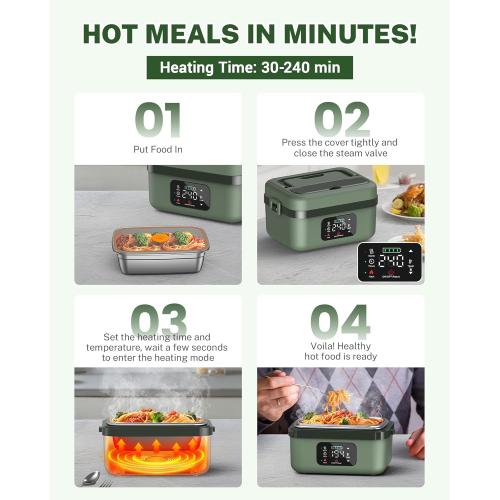 ODSD Cordless Electric Lunch Box for Adults, 16000mAh Rechargeable Self-Heating Lunch Box Food Warmer with Timer & Adjustable Heating, 34oz/1L Container with Insulated Bag for Office Car Outdoor