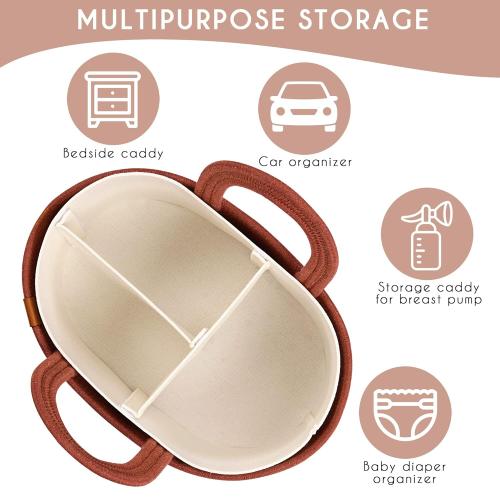 2-in-1 Baby Diaper Caddy Organizer - Cotton Rope, Nursery Storage for Boy, Girl - Changing Table, Car Basket - Portable Diaper, Wipes Holder - Versatile Nursery & Travel Organizer
