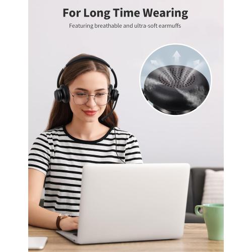 BLACK USB Headset with Microphone for PC, Wired Headphones with Noise Cancelling Mic, Computer Headset with in-line Controls, 3.5mm & USB Plug for Zoom, Skype, Call Center, Office Use, Black