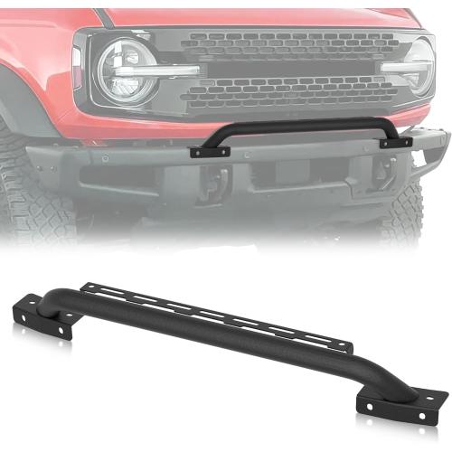 Bull Bar Grille Brush Guard with Light Bracket Compatible with 2021 2022 2023 2024 2025 2026 Ford Bronco (fit Modular Steel Front Bumper ONLY), Off Road Front Bumper Rack Rock Push Bar, Black