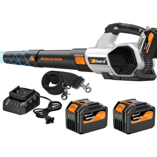 Sihuird Leaf Blower Cordless, 765CFM Electric Leaf Blowers with 2 x 7.8Ah Batteries and Charger, 3- Speed & Turbo Mode, Equipped with LED Lighting, 1 x Shoulder Strap, Blowers for Lawn Care - SL9501
