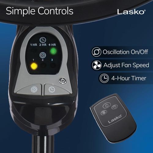 Lasko Oscillating Cyclone Pedestal Fan, Adjustable Height, Timer, Remote Control, 3 Speeds, for Bedroom, Living Room, Home Office, 18, Black, 1843