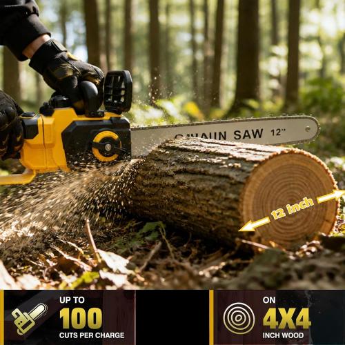12 Electric Chainsaw Cordless with Extension Pole, 21V Battery Powered Brushless 12 Inch Cordless Pole Saw, 2 x 4.0Ah Batteries and Charger for Wood Cutting, Tree Trimming Branch Pruning