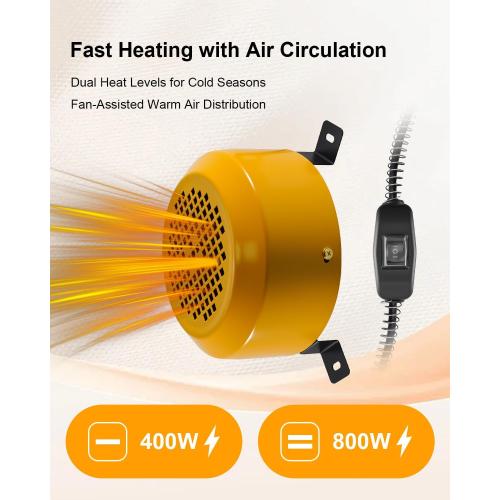 Dog House Heater with Adjustable 400W/800W Power, Pet Warmer for Kennels Chicken Coops Rabbit Hutches, Wall Mounted with Overheat Protection and 9.8ft Anti-Bite Cord