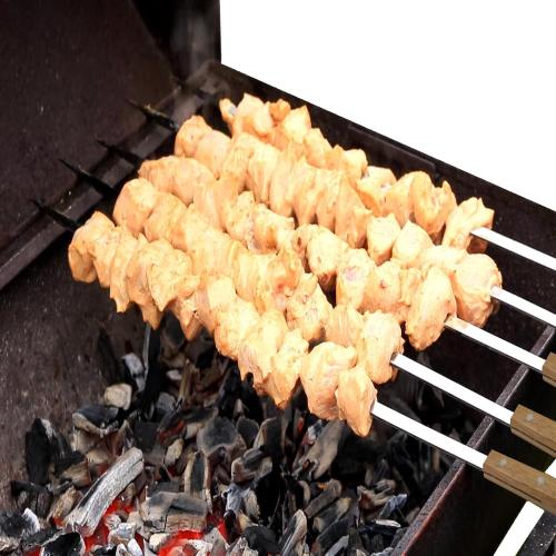 12 Pack Kebab Skewers BBQ Barbecue Skewers Stainless Steel Sticks 23.5 Inch Heavy Duty Large Wide Reusable with Nonslip Wooden Handle Ideal for Shish Kabob Chicken Shrimp and Vegetables