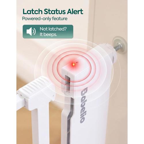 Babelio Smart Baby Gate with Auto-Unlock/Close, Pressure Mounted No Drill for Doorways/Top of Stairs. Pet/Dog Door Wide Walk Thru w/Infrared Sensor & Instant Safety Alert (White, 26.3-37.8 W, 30 H)