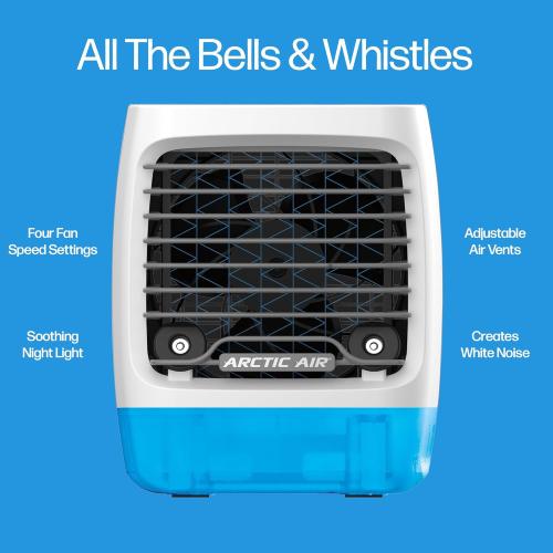 Arctic Air Chill Zone Evaporative Cooler with Hydro-Chill Technology, Portable Fan with 4 Adjustable Speeds, 8-Hour Cooling, Fan for Bedroom, Living Room, Basement, Office & More