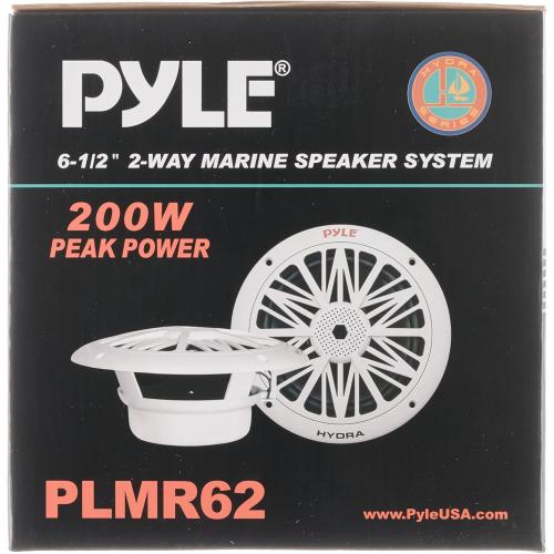 Pyle 6.5 Inch Dual Marine Speakers - 2 Way Waterproof and Weather Resistant Outdoor Audio Stereo Sound System with 200 Watt Power, Poly Carbon Cone and Butyl Rubber Surround - 1 Pair (White)