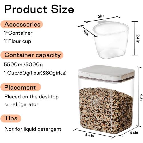 Flour Container - 5.5 L /5.81qt/5kg Large Flour Dispenser Keep Your Flour Fresh and Dry Easily with Kitchen Essential