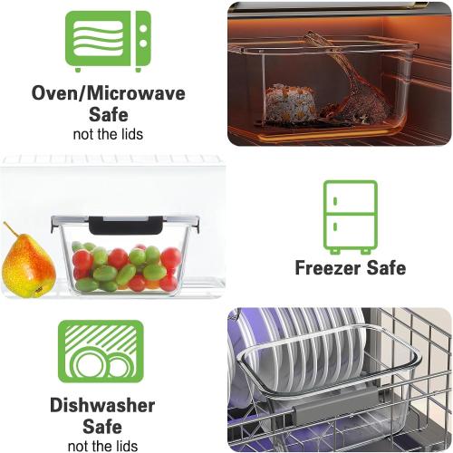 HOMBERKING 4 Pieces 63oz/8cup Large Glass Food Storage Containers with Lids, Meal Prep Containers, Airtight Bento Boxes with Leak Proof Locking (2 Containers   2 Lids) - Microwave, Oven Safe