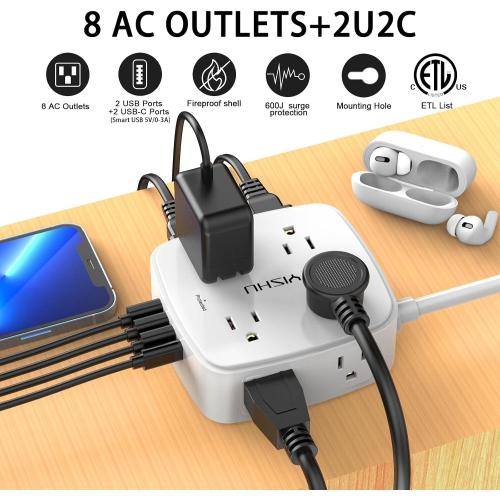 YISHU 6Ft Surge Protector Power Strip with 8 Widely Outlets & 4 USB Ports