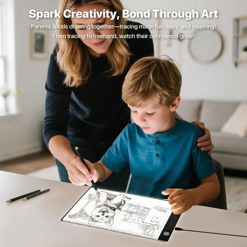 A4 LED Light Box for Tracing and Drawing - Ultra Thin Adjustable Light Table, USB Trace Light UP Pad Screen, Small Copy Board Tracer for Kids Artists, Sketching, Stenciling, and Art Crafting.