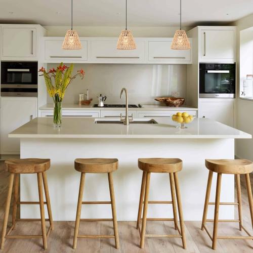3-Pack Rattan Kitchen Island Pendant Light Fixtures, 9 Boho Farmhouse Hand-Woven Wicker Cone Hanging Ceiling Lights, Adjustable Height for Dining Room, Hallway EH66185P3