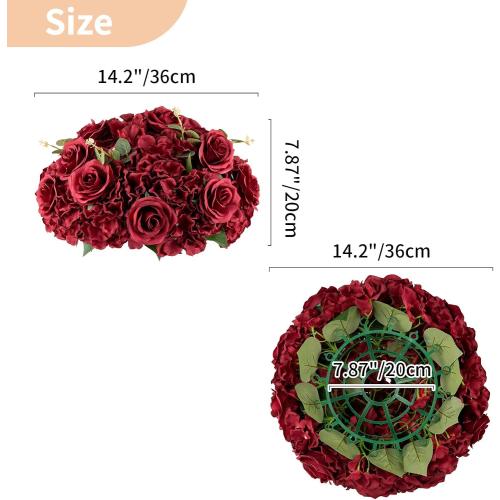 Flower Wedding Centrepieces for Tables: 10 Pcs Burgundy Artificial Flowers Roses Balls  for Centerpiece Fake Silk Rose Arrangements Weddings Reception Birthday Party Decoration