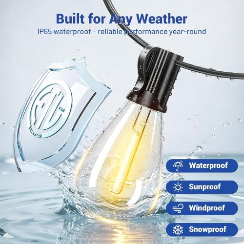 100FT Outdoor String Lights with Remote & Dimmable, 35 1 Shatterproof Waterproof Bulbs, Dimmable Outside Hanging Patio Lights for Backyard, Porch, Deck, Garden 2700K Warm White