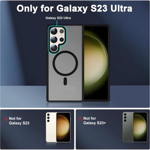 for Samsung Galaxy S23 Ultra Case [Compatible with MagSafe] Slim Translucent Hard Matte Back Phone Case Skin-Friendly Touch Shockproof Protective Cover for Samsung S23 Ultra 6.8, Black