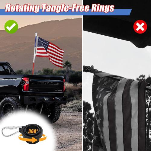 Truck Flag Pole with Mount for Truck Bed, 5ft Black Metal Flagpole, Heavy Duty Flag Pole Kit with Holder, Drilling Free for Truck Bed Rail, Pickup, Jeep, Deck Railing, Balcony, Boat, Fence Post