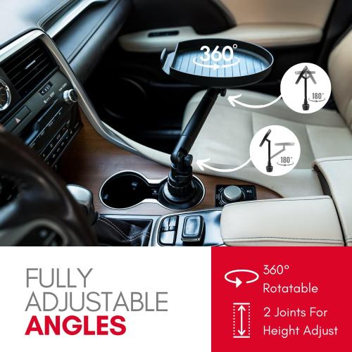Black 9 Macally Cup Holder Tray for Car - Adjustable Car Tray Table - Perfect Car Food Tray for Eating with Phone Slot and Swivel Arm - Car Organizer