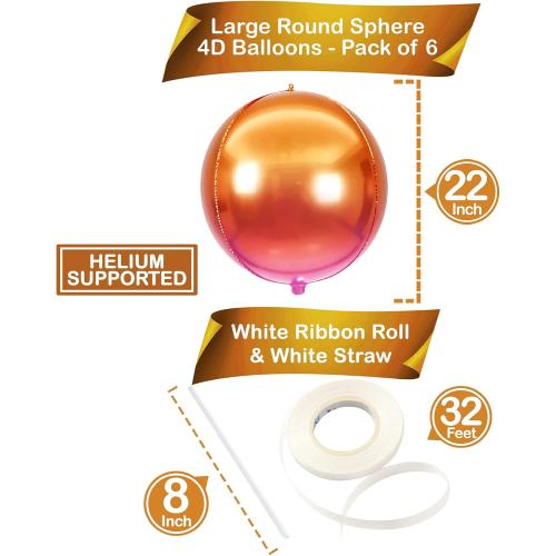 KatchOn, Orange Mylar Balloons - Large 22 Inch,  | Round 4D Orange Foil Balloons, Metallic orange Balloon for Birthday Decoration, Halloween Decorations, Basketball Party Decorations