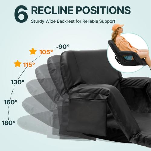 HOPERAN Stadium Seats for Bleachers with Back Support, Half-fold Portable Bleacher Chairs with Back and Cushion, 600D Waterproof Reclining Extra Wide Bleacher Seat for Outdoor Sports